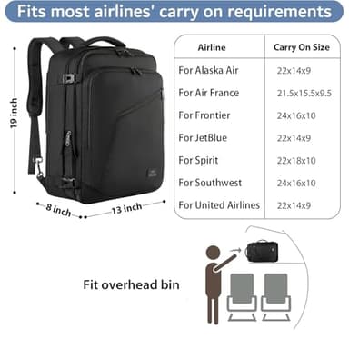 MATEIN Carry on Backpack, Extra Large Travel Backpack Expandable Airplane Approved Weekender Bag for Men and Women, Water Resistant Lightweight Daypack for Flight 40L, Black - Image 2