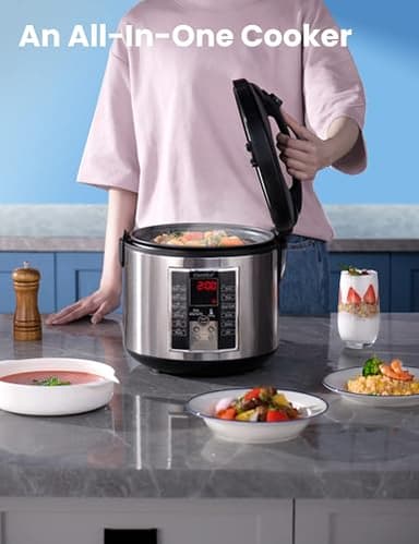 COMFEE' Rice Cooker, Slow Cooker, Steamer, Stewpot, Sauté All in One (12 Digital Cooking Programs) Multi Cooker (5.2Qt ) Large Capacity. 24 Hours Preset & Instant Keep Warm, Black/Silver (MB-M25) - Image 2