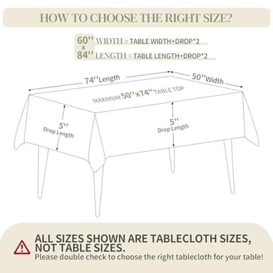 BYDOLL Table Cloth White 60x84 Inch Tablecloth for 6 Foot Rectangle Tables Outdoor Washable Wrinkle Free and Spillproof Polyester Tablecloth for Festival Camping Picnic Party Cover - Image 2