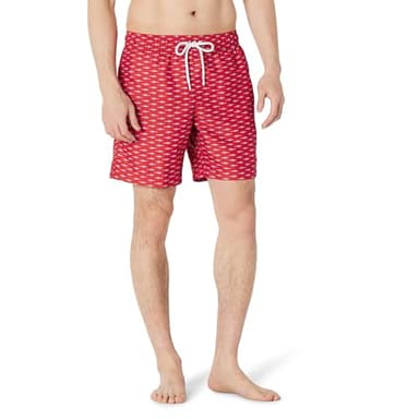 Amazon Essentials Men's 7" Swim Trunks with Mesh Lining, Pockets, Drawstring Closure, Lilac Red Crocodiles, X-Large - Image 1