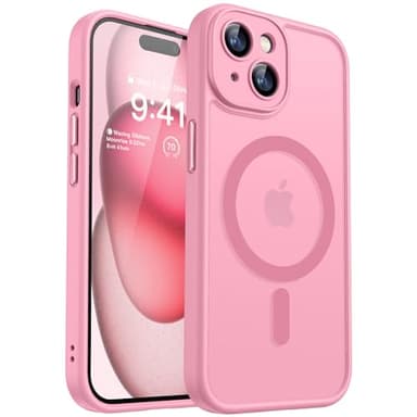 CANSHN Magnetic for iPhone 15 Case, Upgraded [Full Camera Protection] [Compatible with Magsafe] [Translucent Matte] Shockproof Protective Phone Case for iPhone 15 6.1" - Pink - Image 1