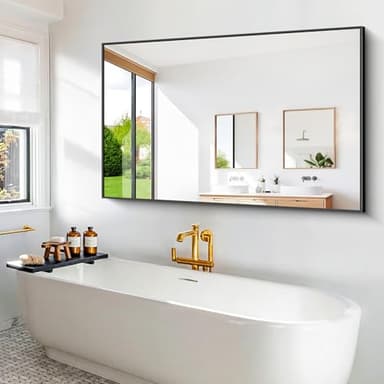 BONEWEI Bathroom Mirror,60x40 inch Bathroom Mirrors for Over Sink,Large Wall Mirror for Bathroom Wall Mounted Rectangle Mirrors,Black Vanity Mirror for Living Room,Bedroom Entryway,Horizontal/Vertical - Image 4