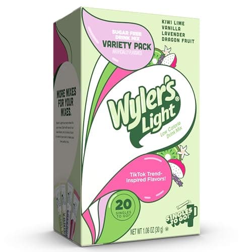 Wyler's Light Singles to Go Powder Packets, Water Drink Mix, Variety Pack, Watertok Base Flavors, Kiwi Lime, Vanilla, Lavender, and Dragon Fruit, Sugar & Caffeine Free, On-The-Go, 20 Count (Pack - 1) - Image 1
