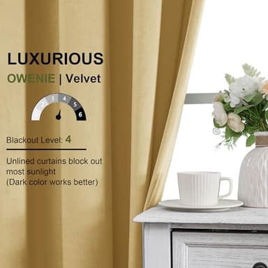 OWENIE Velvet Curtains 84 Inches Long 2 Panels Set, Gold Velvet Curtain 84 for Bedroom, Room Darkening Elegant Soft Curtains, Solid Grommet Luxury Living Room Curtains, 2 Pcs Each Panel 52W x 84L - Image 3