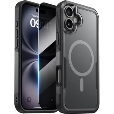 Diaclara Magnetic for iPhone 16 Plus Case, [with Privacy Screen Protector] [Anti Spy] [Military Grade Drop Protection] Heavy Duty Full-Body Shockproof Phone Case, Magnetic Black - Image 1
