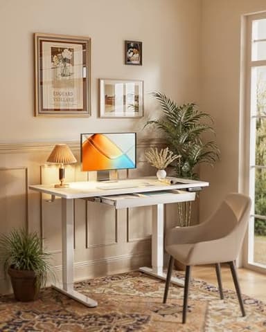 ErGear 44" x 24" Electric Standing Desk with Drawers, Height Adjustable Desk with 4 Preset Heights, Ergonomic Rising Home Office Computer Table with Splice Board, White - Image 2