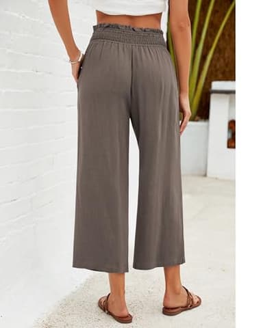 GRAPENT High Waisted Lightweight Women's Beach Linen Clothes Wide Leg Lounge Pants Casual Outfits Travel Pants Color Coffee Brown Size L Large Size 12-14 - Image 2