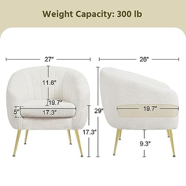 Yaheetech Sherpa Fabric Accent Chair, Modern Cozy Vanity Chair with Gold Metal Legs, Boucle Fabric Armchair with Removable Seat Cushion for Living Room Bedroom Office Guest Room, Ivory - Image 2