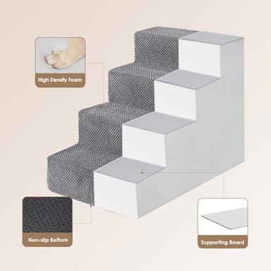 EHEYCIGA Dog Stairs for Bed 18" H, 4-Step Dog Steps for High Bed, Pet Steps for Small Dogs and Cats, Non-Slip Balanced Pet Ramp Indoor, Grey - Image 5