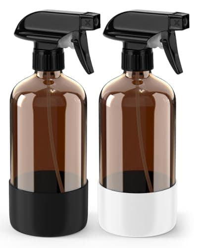 Bontip Glass Spray Bottle with Silicone Sleeve Protection, Amber Glass Spray Bottle Set for Window Cleaner Aromatherapy Facial Hydration Watering Flowers Hair Care 2 Pack/16 oz (Black & White, 16 oz) - Image 1