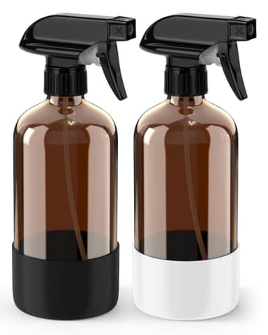 Bontip Glass Spray Bottle with Silicone Sleeve Protection, Amber Glass Spray Bottle Set for Window Cleaner Aromatherapy Facial Hydration Watering Flowers Hair Care 2 Pack/16 oz (Black & White, 16 oz) - Image 1