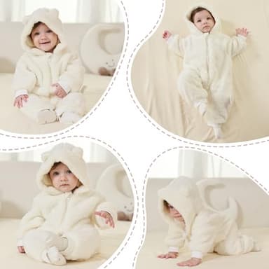 AiWMGL Newborn Baby Bear Outfit Suit 9-12 Months Girls Boys Fleece Jumpsuit Romper Hooded Winter Snowsuit Clothes - Image 5