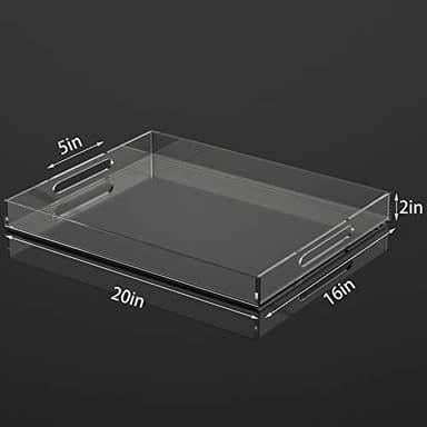 NIUBEE Acrylic Serving Tray 16x20 Inches -Spill Proof- Clear Decorative Tray Organiser for Ottoman Coffee Table Countertop with Handles - Image 2