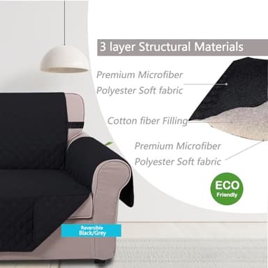 U-NICE HOME Oversized Sofa Cover Reversible Couch Cover for Dogs with Elastic Straps Water Resistant Furniture Protector for Pets Couch Cover for 4 Cushion Couch (Oversized Sofa, Black/Black) - Image 3