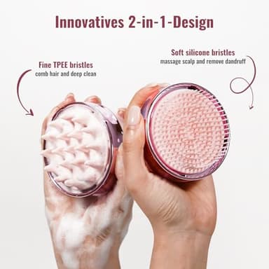 SHINLEA 2 in 1 Scalp Massager Hair Growth,Scalp Scrubber with Soft Silicone Bristles for Dandruff Removal,Shampoo Brush for Exfoliation,Head Massager for Both Wet and Dry Use (Pink) - Image 2