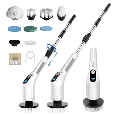 Upgraded 8 in 1 Electric Spin Scrubber, Ergonomically Designed Shower Scrubber with 8 Replaceable Brush Heads, Multi-Functional Electric Scrubber for Cleaning Bathroom, Shower, Bathtub, Floor, Car - Image 1
