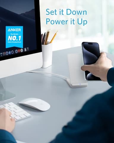 Anker 2 Pack 313 Wireless Charger (Stand), Qi-Certified for iPhone 17/17/17 Pro/17 Pro Max/15/14/13, 10W Fast-Charging Galaxy S23 S22 S21(No AC Adapter) - Image 2