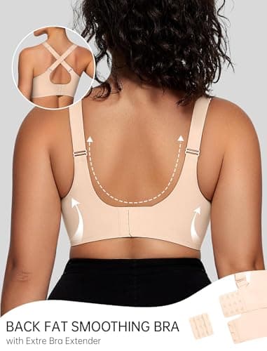 OEAK Womens Wireless Bras V Mesh Comfortable Bralette Supportive Tshirt Bra No Underwire Seamless Push Up Everyday Bras Nude L - Image 4
