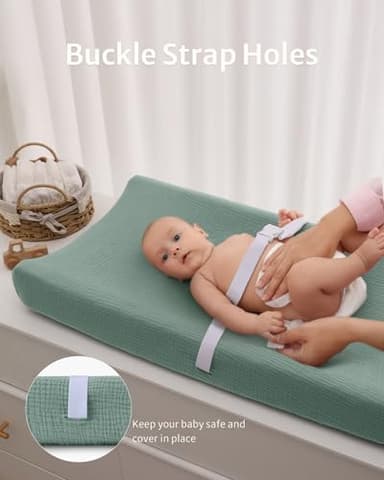 Blissful Diary Muslin Changing Pad Cover for Girls Boys, Ultra Soft Breathable Cotton, Baby Diaper Change Table Pad Covers, 2Pack (Roman Green&Leaf) - Image 3