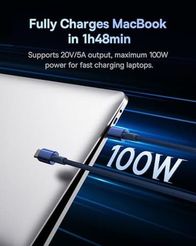 Baseus USB C Cable, 100W PD 5A QC 4.0 Fast Charging USB C to C Cable, Zinc Alloy Nylon Braided USB Type C Charger Cord for iPhone 16 15 Pro/Plus/Pro Max, MacBook, iPad Pro, Galaxy S24 S23+ (6.6ft) - Image 3