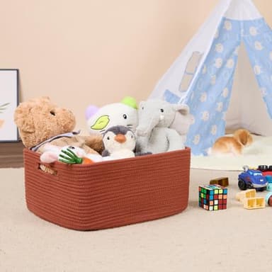 MiniArk Large Storage Baskets for Shelves, Closet Organizers Bins for Clothes Blanket Towels, Baby Nursery, Toy Baskets Box, Woven Rope Baskets, 17 x 13 x 7.5”, 2 Packs Oxide Red - Image 5