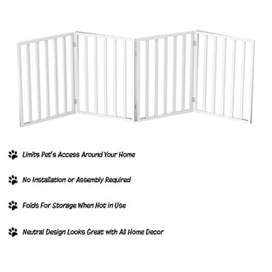 Pet Gate - 4-Panel Indoor Foldable Dog Fence for Stairs, Hallways or Doorways - 72x24-Inch Retractable Wood Freestanding Dog Gates by PETMAKER (White) - Image 4