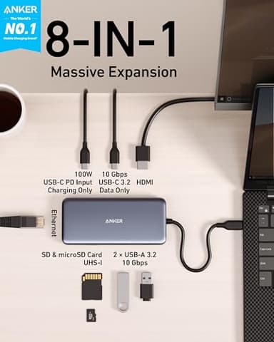 Anker 555 USB-C Hub (8-in-1), with 85W Power Delivery, 4K 60Hz HDMI Port, 10Gbps USB C and 2 A Data Ports, Ethernet microSD SD Card Reader, for MacBook Pro More - Image 2