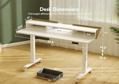 Claiks Standing Desk with Drawers, Adjustable Stand Up Electric Standing Desk Adjustable Height with Storage Shelf and Splice Board, 59 Inch, White - Image 3