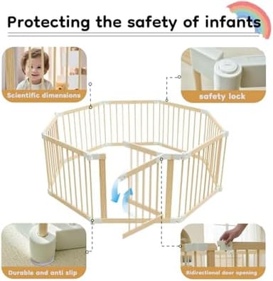 Baby Playpen, Playpen for Babies and Toddlers, Foldable Wooden Play Yard with Gate, Adjustable Baby Activity Center with Child Proof Lock, Fence Play Area for Toddlers 1-3（56 * 56 * 24inches） - Image 6