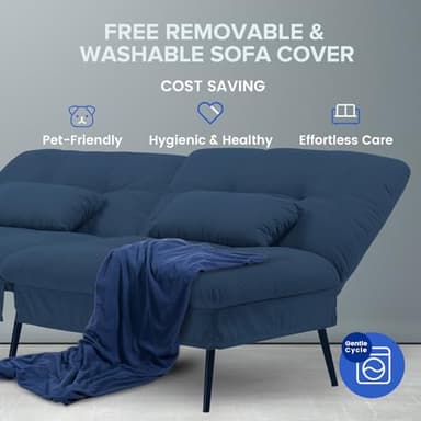 COMHOMA Convertible Sofa Bed,68″Fabric Couch with Adjustable Backrest,Loveseat Recliner Sleeper Living Room Furniture futon Set,Blue - Image 6