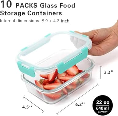 Cuiselect 10 Pack 22 Oz Glass Meal Prep Containers with Lids, Reusable Glass Food Storage Containers with Lids, Leak Proof, Microwave, Oven, Freezer and Dishwasher Safe (Green) - Image 2
