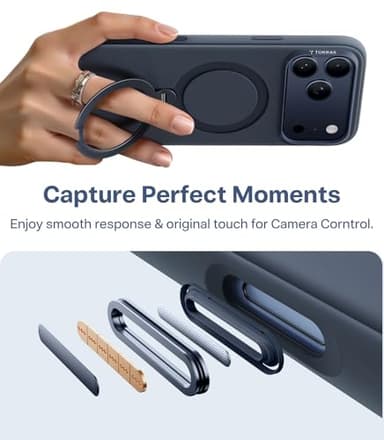 TORRAS Ostand Q3 Silicone for iPhone 17 Pro Max Case, Fit for MagSafe, 360 Spin Ring Holder Stand, Soft Liquid Silicone Cozy Grip, Camera Control, Protective Case for iPhone 17 Pro Max, Deep Blue - Image 5