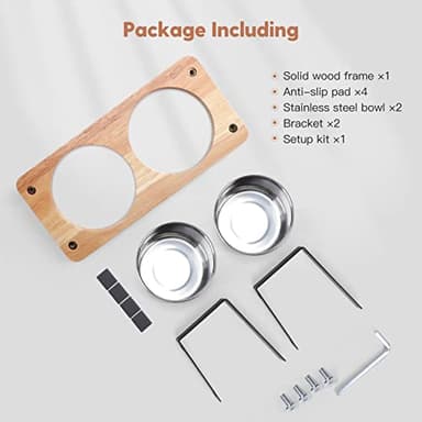 Siooko Elevated Cat Bowls, 15° Tilted Raised Cat Food Bowls Wood Pet Bowls with Stand Anti Vomiting 2 Stainless Steel Bowls for Cats and Puppy - Image 6