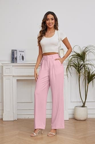 FUNYYZO Women Suit Pants Wide Leg Pants High Elastic Waisted in The Back Business Work Trousers Long Straight Pink - Image 2