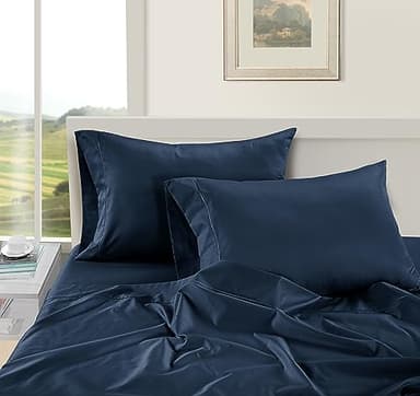 LANE LINEN 100% Egyptian Cotton Queen Sheet Set, 16 inch Deep Pocket Fully Elasticized French Reinforced Pocket Seams for Soft, Comfy & Fresh Bed Eco Friendly Cooling Sheets Queen -Estate Blue - Image 3