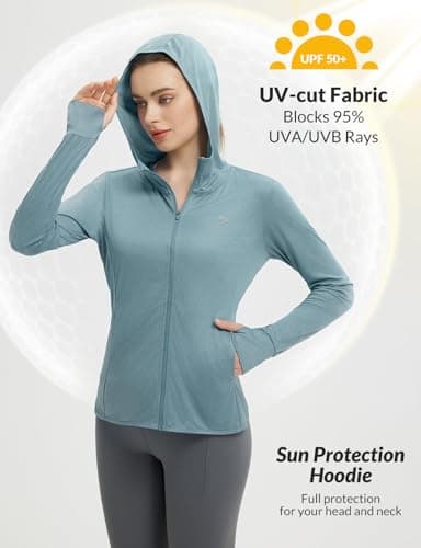 baleaf Women's Sun Protection Jacket Hoodie Clothing Lightweight Long Sleeve Sun Cover Up Shirt Heather Light Blue S - Image 4