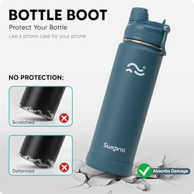 Swigina [2-IN-1 LID] Insulated Water Bottle with Silicone Boot (36hrs Cold/18hrs Hot) - DIY Stickers, Leakproof, BPA Free, 24 oz - Image 4
