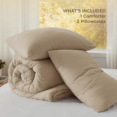 Bedsure Queen Size Comforter Set, Khaki Soft Prewashed Bedding for All Seasons, 3 Pieces GentleSoft™ Warm Down Alternative Bed Set, 1 Lightweight Comforter (90"x90") and 2 Pillowcases (20"x26") - Image 6