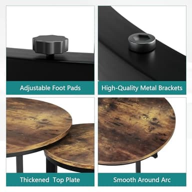 Smuxee Nesting Coffee Table Set of 2, 23.6" Round Coffee Table Rustic Wood Top with Adjustable Non-Slip Feet, Industrial End Table Side Tables for Living Room Bedroom Balcony Yard - Image 4