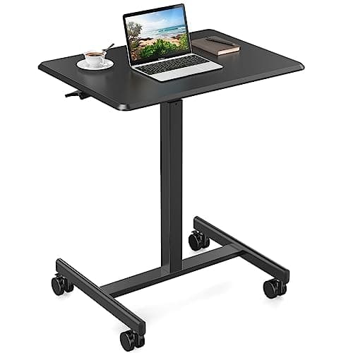 Sweetcrispy Small Mobile Rolling Standing Desk - Overbed Table, Teacher Podium with Wheels, Adjustable Work Table, Rolling Desk Laptop Computer Cart for Home, Office, Classroom, Black - Image 1