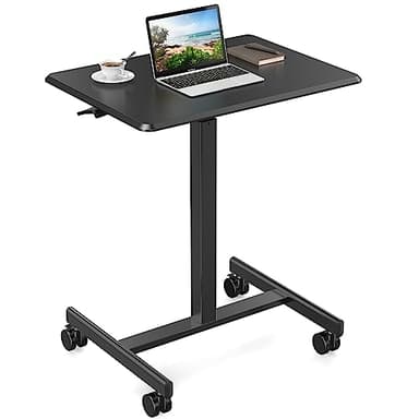 Sweetcrispy Small Mobile Rolling Standing Desk - Overbed Table, Teacher Podium with Wheels, Adjustable Work Table, Rolling Desk Laptop Computer Cart for Home, Office, Classroom, Black - Image 1