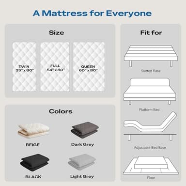 Aircliff Japanese Floor Futon Mattress, Roll Up Tatami Mat, Sleeping Pad, Shikibuton, CertiPUR-US Certified Foam Floor Bed Mattress for Sleeping, Dormitory, Guest Bed, Designed in Japan(White, Queen) - Image 7