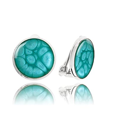 Elegant Small Round Clip on Earrings - Non Pierced Ears for Women (Style N 23 - Calour Light Blue Silver) - Image 1
