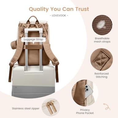 LOVEVOOK Diaper Bag Backpack, Baby Travel Bags for Boys & Girl, Toddler Waterproof Diaper Bag w/Changing Pad (Khaki-White-1, 15.6 inch - Medium) - Image 3