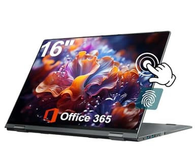 jumper 2 in 1 Laptop, 16 inch Convertible Laptop Computer with IPS FHD 360 Degree Touchscreen, 640GB Storage, 16GB RAM, Fingerprint Reader, Backlit Keyboard, WiFi 6 - Image 1