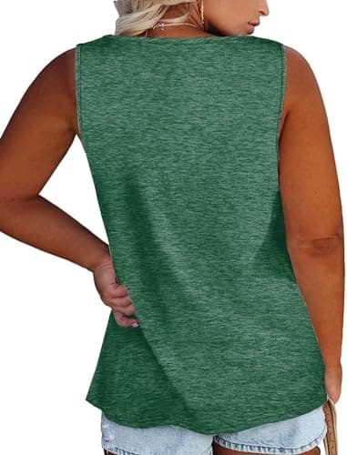 Womens Plus Size Tank Tops Summer Sleeveless Henley T-Shirts Tops Casual Button Down Tunics Shirts - Image 2