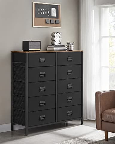 SONGMICS Dresser for Bedroom, Fabric Dresser with 10 Drawers, Storage Organizer Unit with Fabric Drawers, Chest of Drawers, Steel Frame, for Living Room, Entryway, Rustic Brown and Black ULTS225B01 - Image 8
