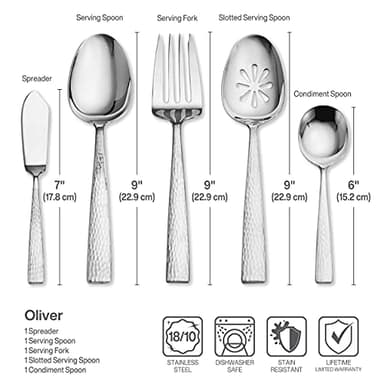 Mikasa Oliver Satin Flatware Set for 12, 65 Piece 18/10 Stainless Steel Silverware with Stylish Satin Finish and Serving Utensils, Durable Dinnerware Service - Image 6