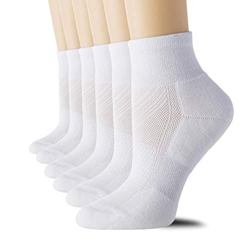 CelerSport 6 Pack Women's Ankle Socks with Cushion, Sport Athletic Running Socks, 6 Pair White, Small - Image 1