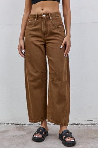 GREAIDEA Mid Rise Barrel Jeans for Women Wide Leg Mid Waist Cropped Denim Pants Y2k Baggy Boyfriend Jeans with Pockets - Image 2
